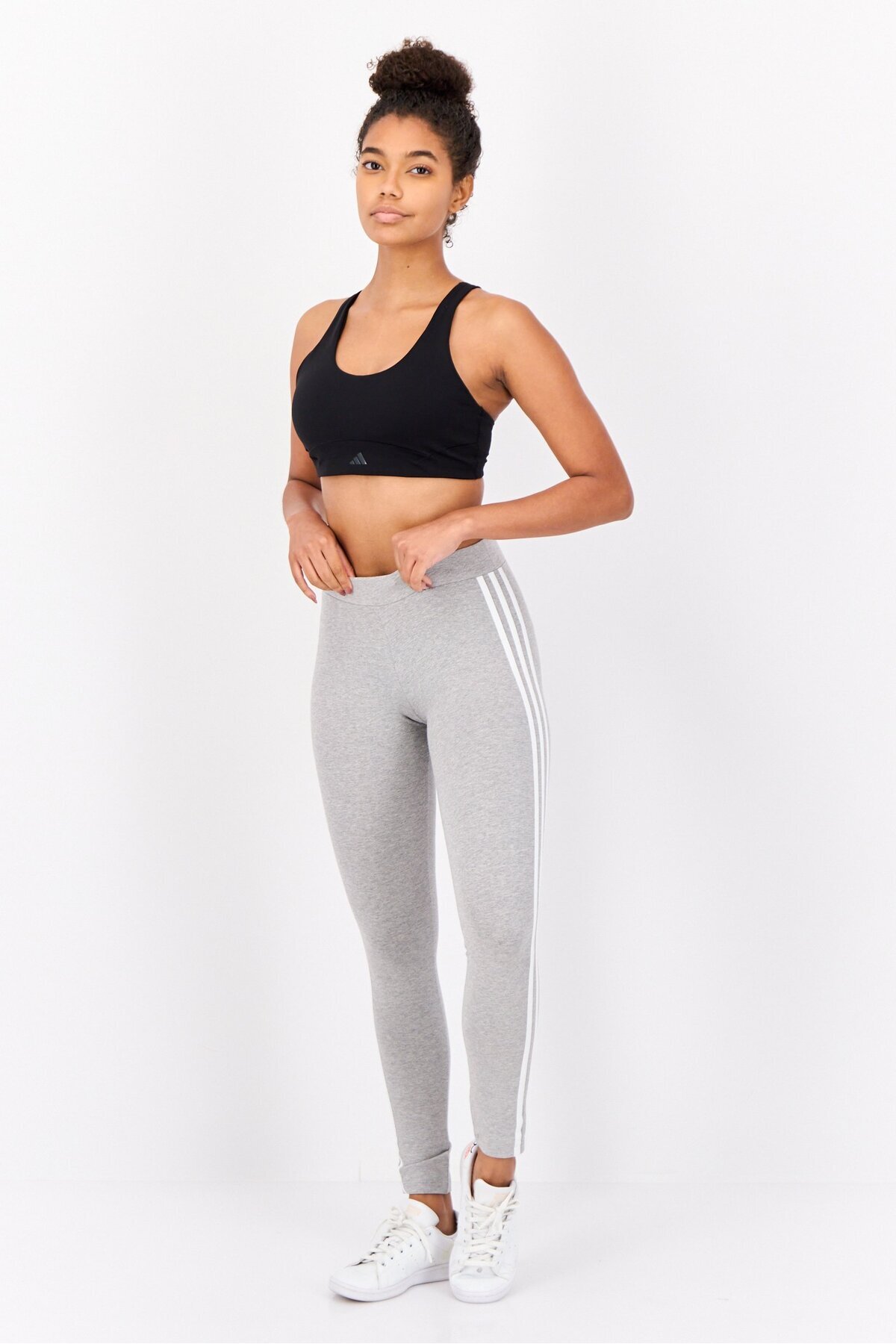 adidas-Women Sportswear Fit 3 Stripes Training Leggings, Grey 3