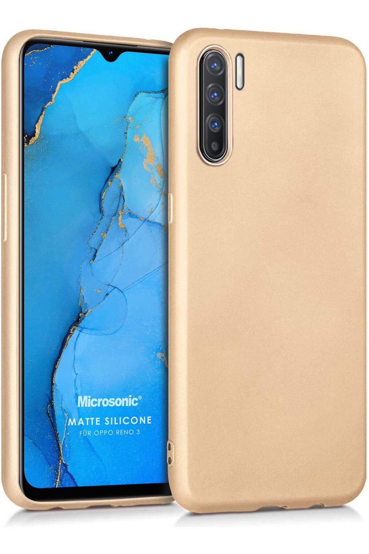STOREMAX ELZ Matte Silicone Oppo Reno 3 için Kılıf Gold [Reno 3 ile Uyumlu Kılıf - Gold] FRNTR 1127478