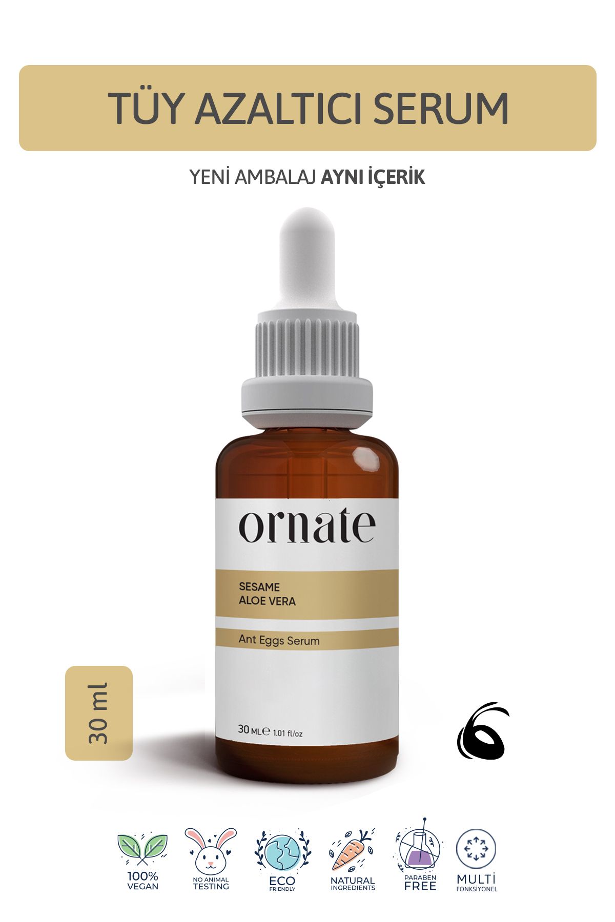 ORNATE Karınca Yumurtası Tüy Azaltıcı Ve Tüy Inceltici Serum 30ml %0.5 Formic Acid %10 Aloe Vera