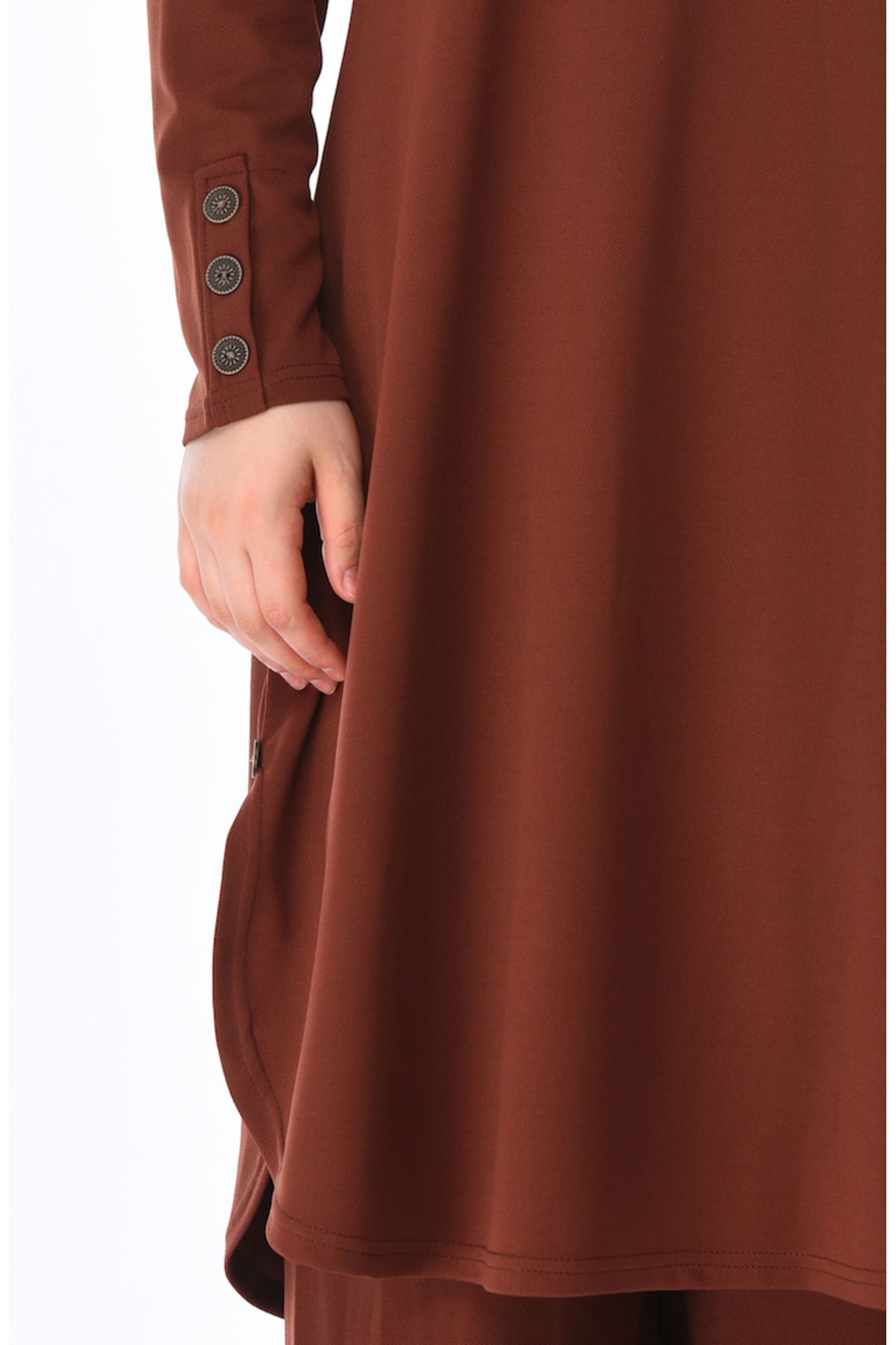 sefamerve-Large Size Tan Tunic and Trousers Double Set - Button Detailed 2655-03 4