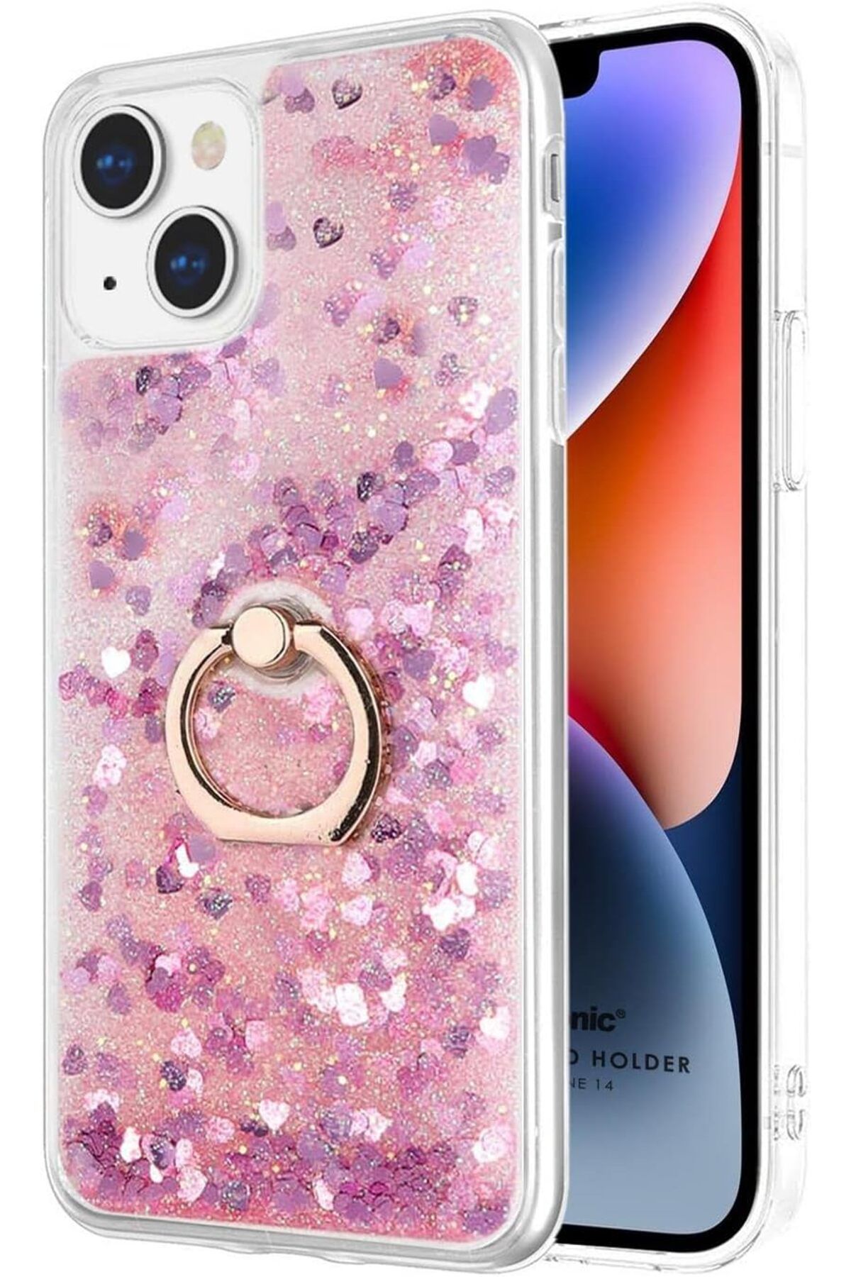 STOREMAX iPhone 14 Plus için Kılıf Glitter Liquid Holder Pembe [iPhone 14 Plus ile Uyumlu Kılıf - Pembe