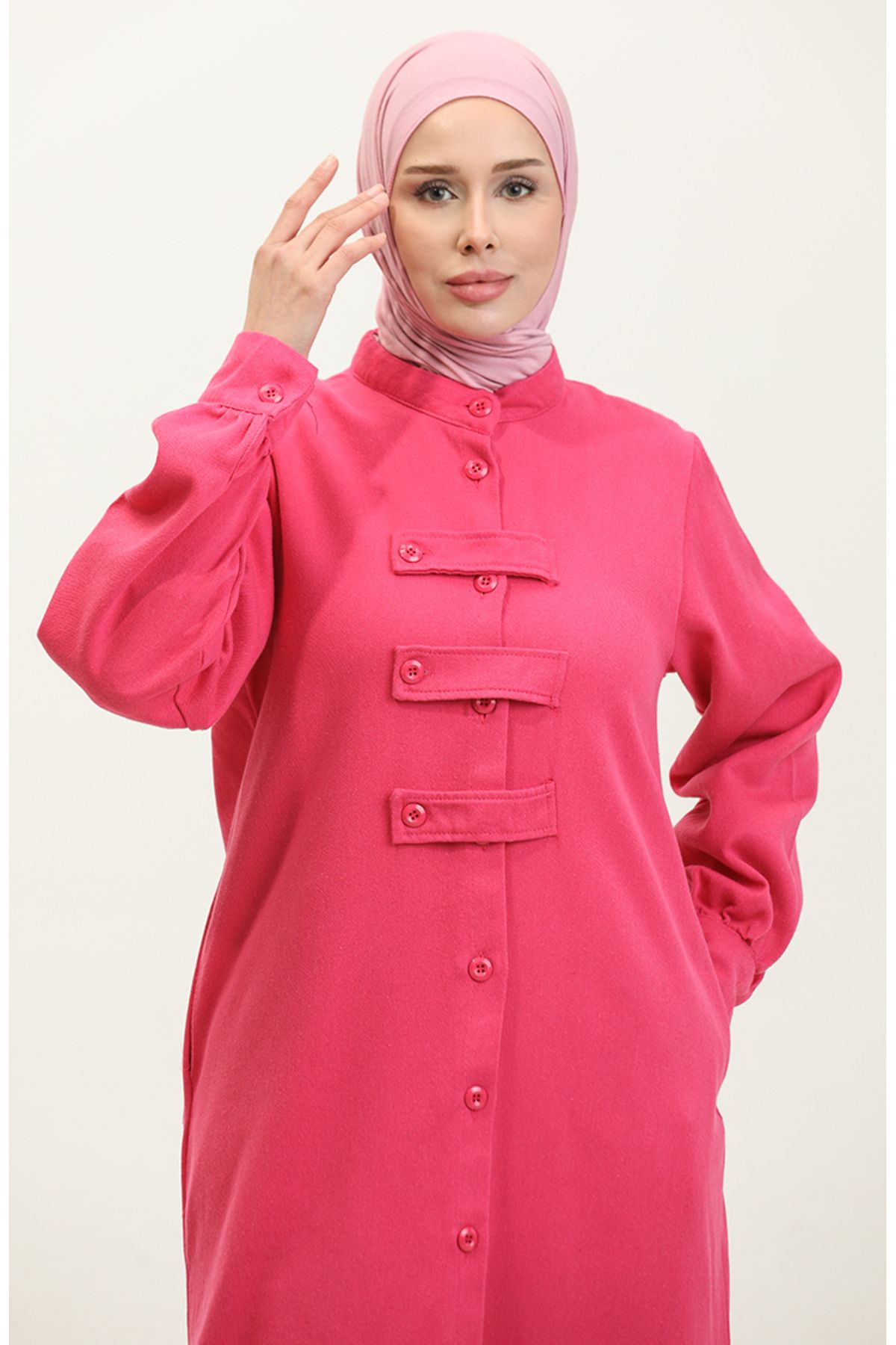 sefamerve-24K2023-06 Fuchsia Gabardine Cap - Buttoned 4