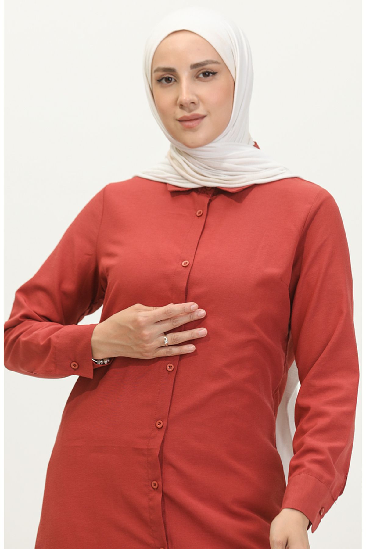 sefamerve-6111-03 Model Dark Onion Shell Buttoned Tunic 3