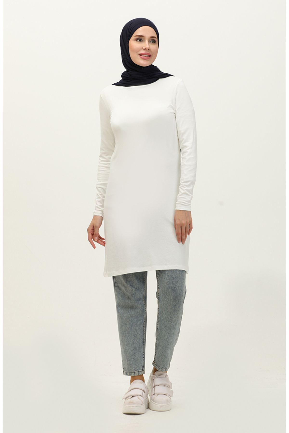 sefamerve-Ecru Combed Cotton Tunic - 10645-06 Model 2