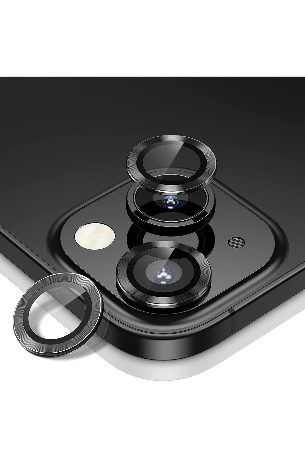 Mu Art Ahşap Mrt İphone Alüminyum Alaşım Çerçeveli Tempered Glass Kamera Lens Koruyucu (İphone 13, Black)
