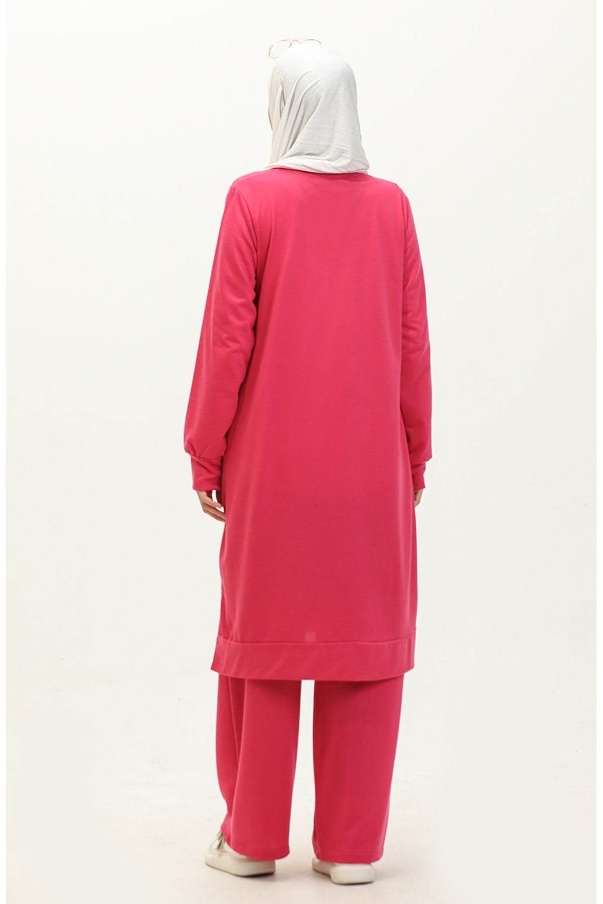 sefamerve-Fuchsia Two-String Tunic and Trousers Set - 0044-11 5