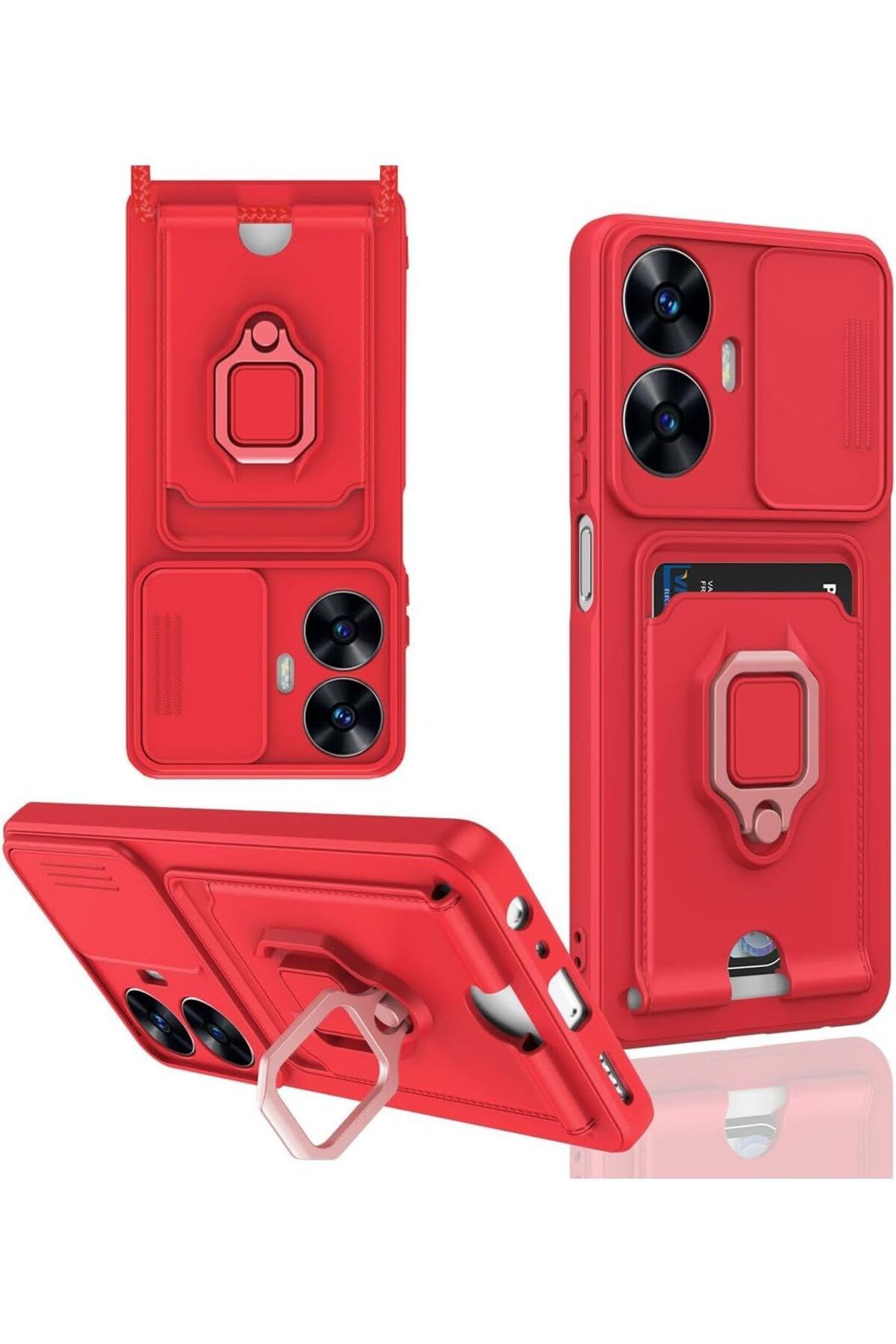 STOREMAX Rom Realme C55 Kılıf ipli Lens Sürgülü Kartvizitli Yüzüklü Silikon Zuma Romshp 1067323