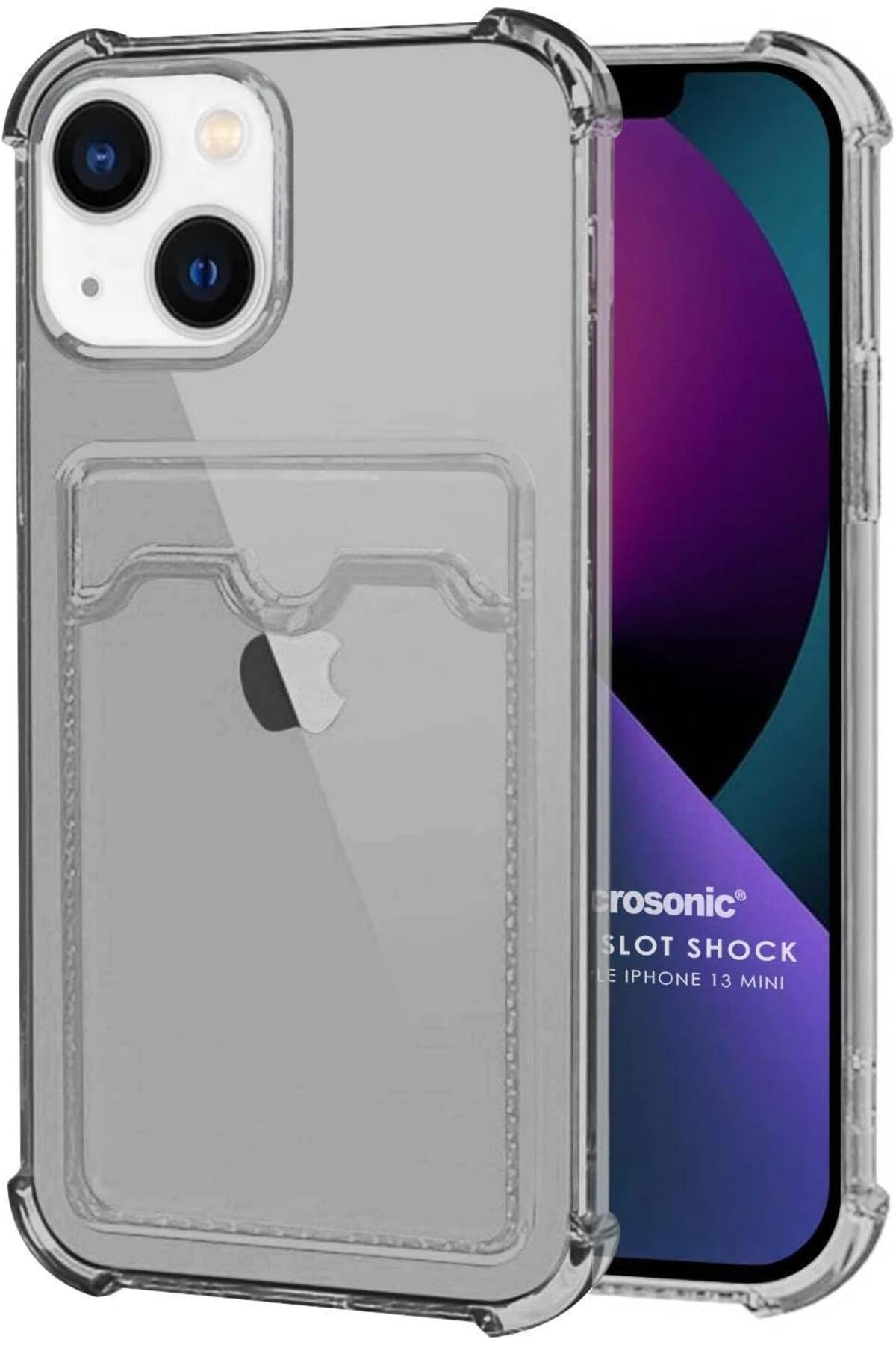 STOREMAX Rom iPhone 13 Mini için Card Slot Shock Kılıf Siyah [iPhone 13 Mini ile Uyumlu Kılıf - Siyah] R