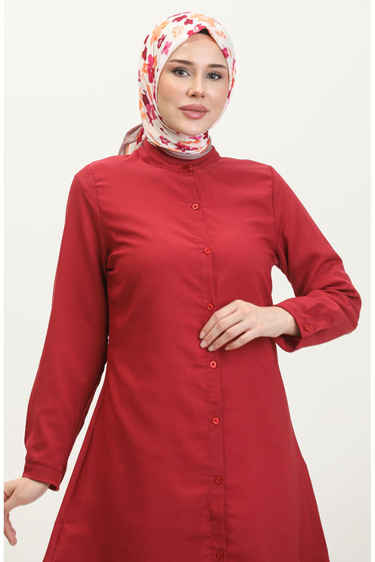 sefamerve-Claret Red Judge Collar Buttoned Tunic 6112-09 5