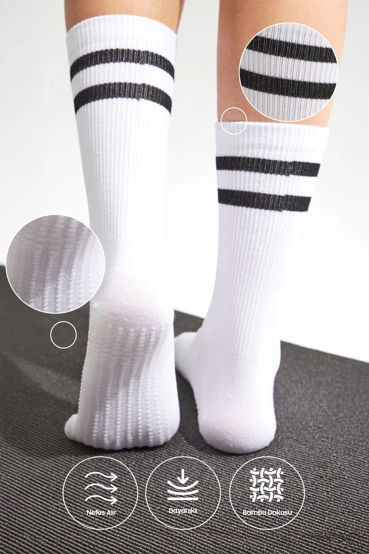 Bamboo Women's White Anti-Slip Soles Silicone Print Yoga Fitness Pilates Ballet Dance Tennis Socks