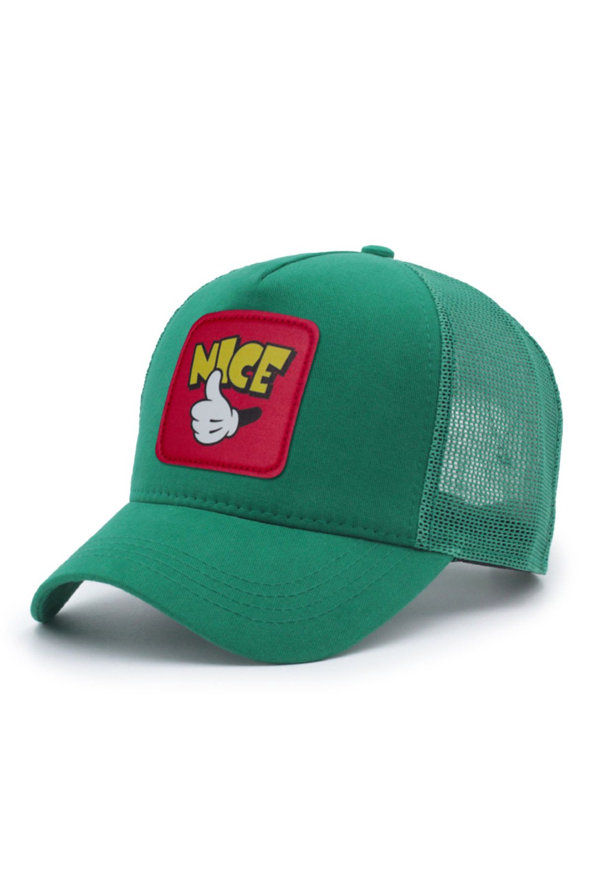 Trucker Mickey Hand Model Değiştirilebilir Armalı Fileli Şapka Yeşil