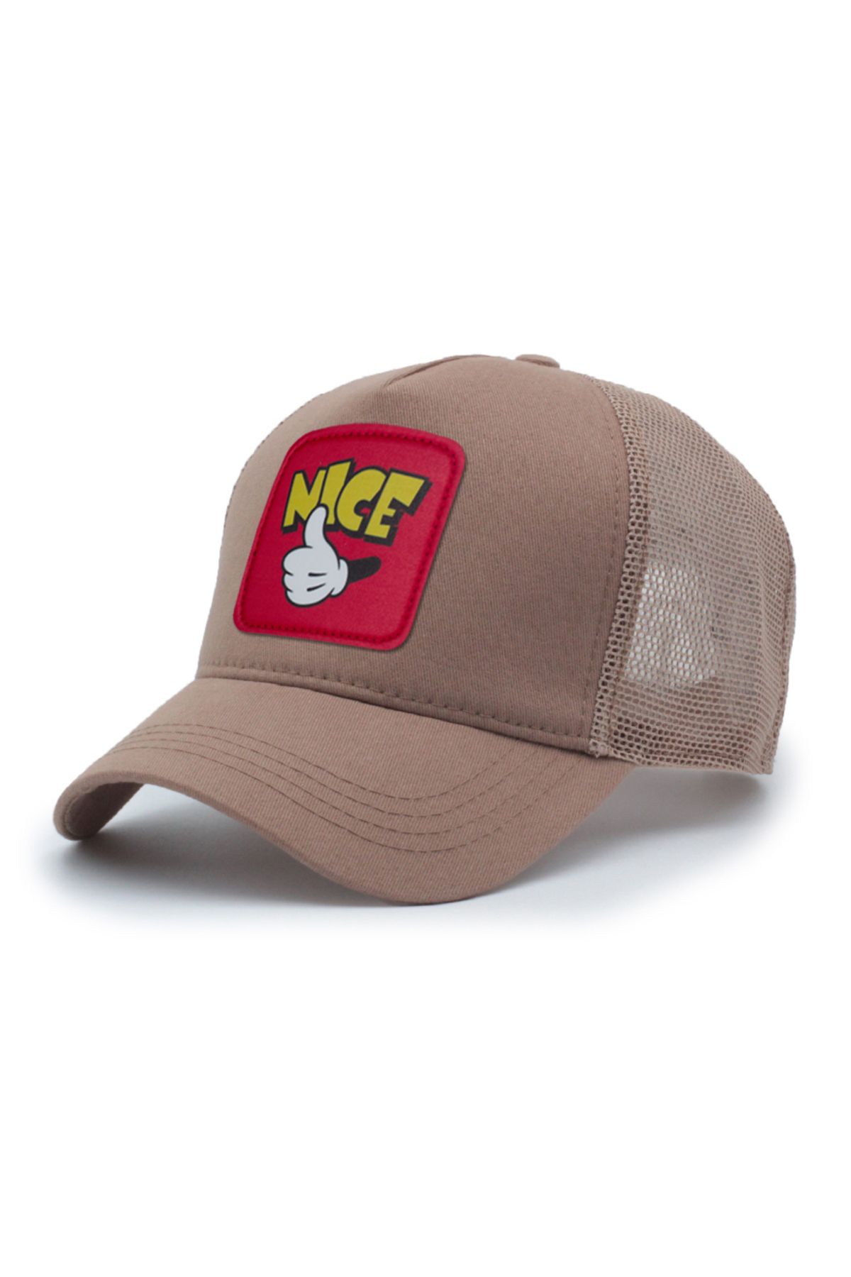 Trucker Mickey Hand Model Değiştirilebilir Armalı Fileli Şapka Kahve