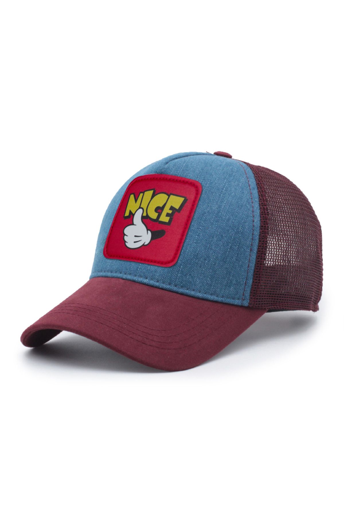 Trucker Mickey Hand Model Değiştirilebilir Armalı Fileli Şapka Bordo Kot