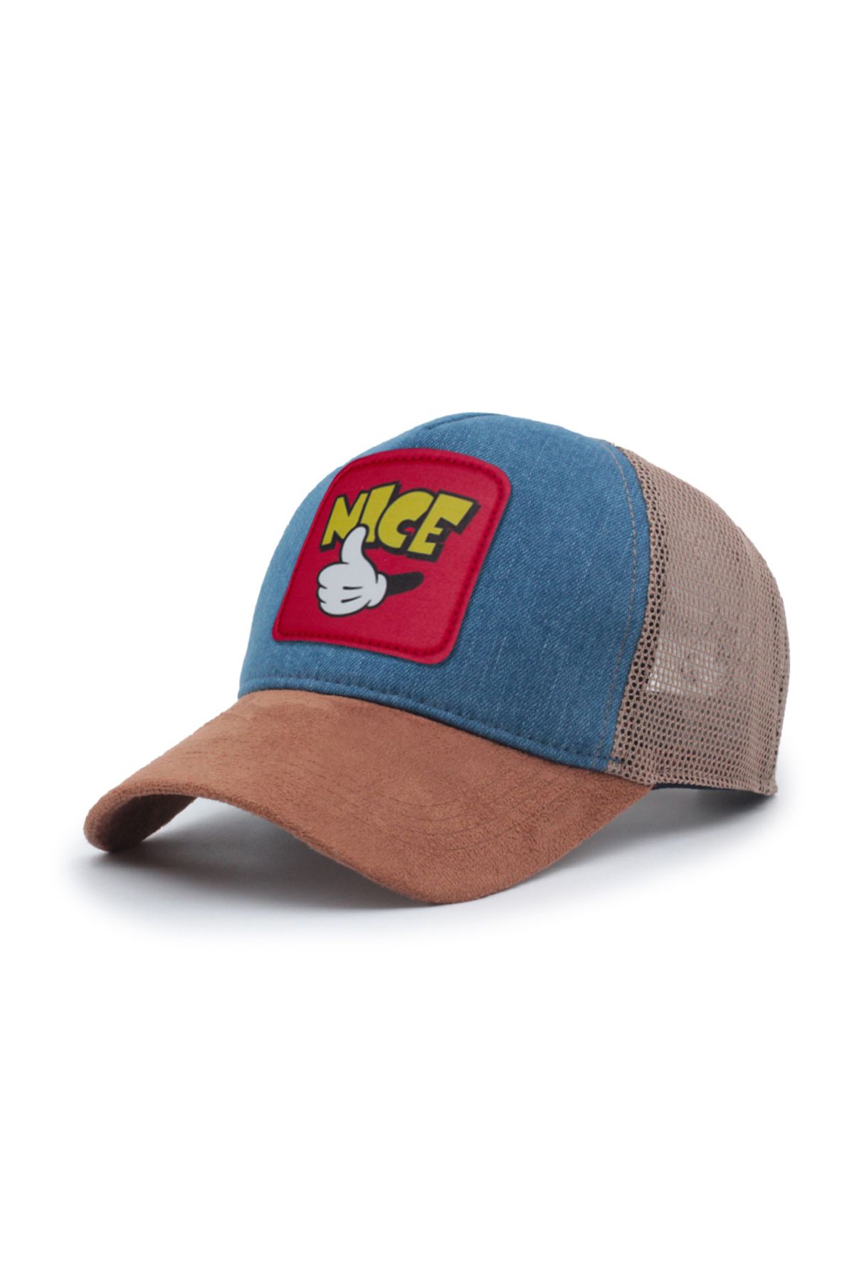 Trucker Mickey Hand Model Değiştirilebilir Armalı Fileli Şapka Süet Kot