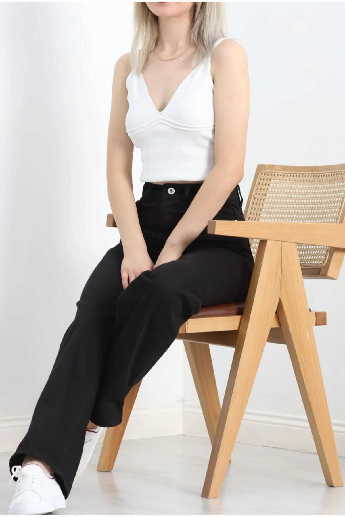 JAXEN-Freya 90's Wide Leg Women's Non-Fading Black Lycra Palazzo Jeans Denim Trousers 6
