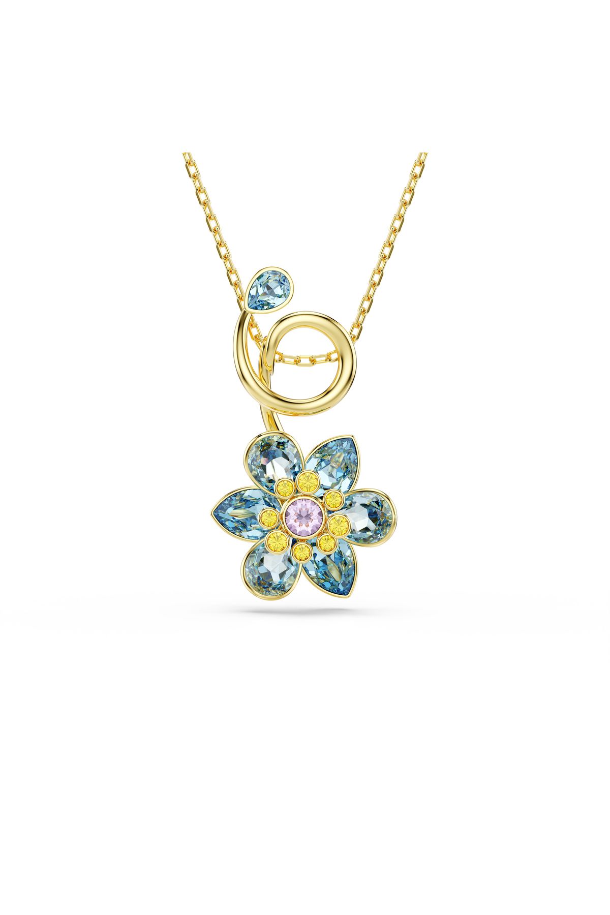 Swarovski Idyllia Kolye, Karışık kesimler, Çiçek, Mavi, Altın rengi kaplama