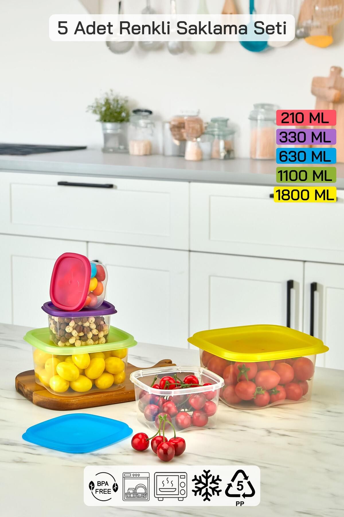 HOMENIVA-5 Size Square Storage Container Set - Storage Container Suitable for Microwave and Deep Freezer 2