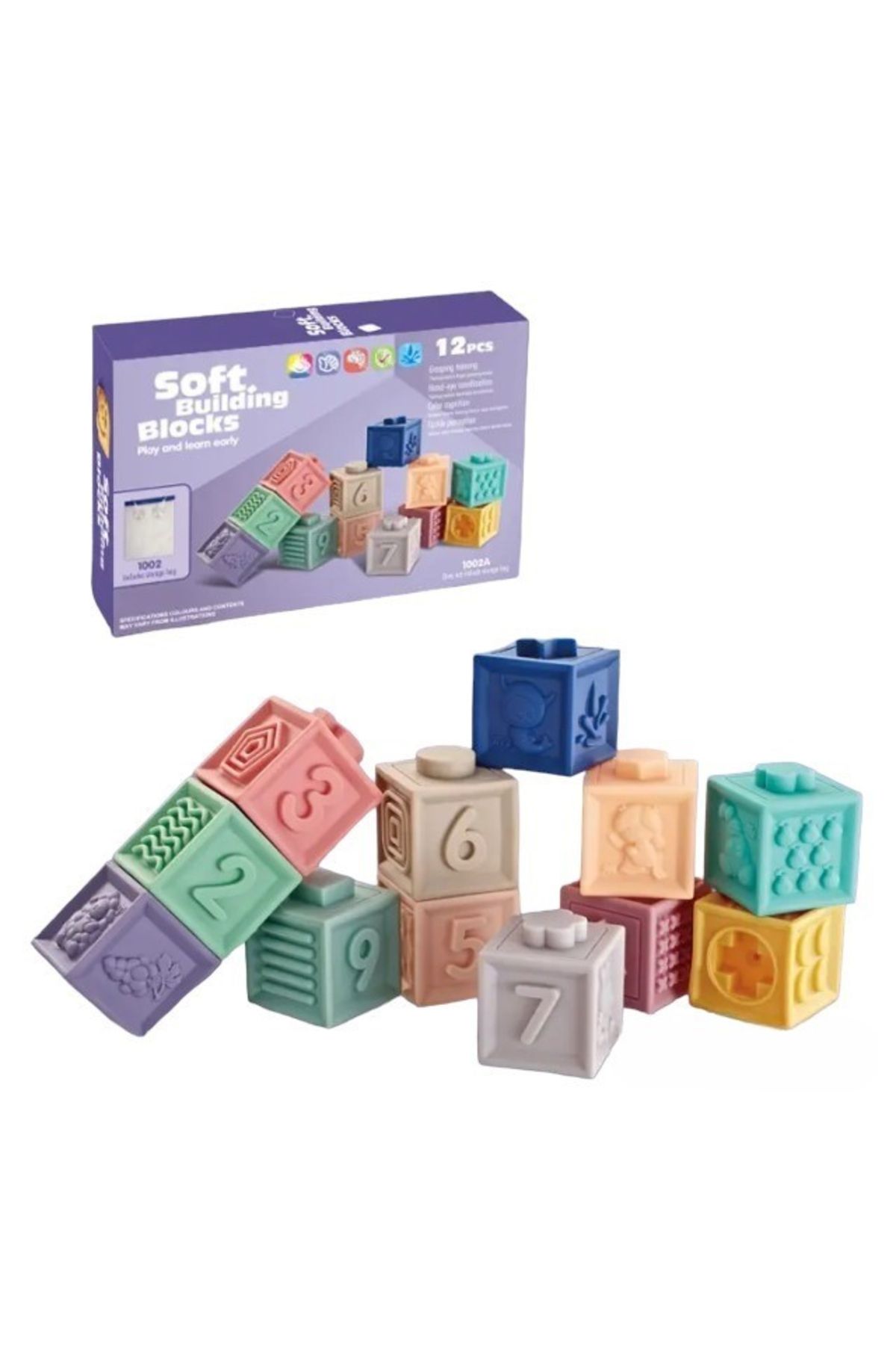 Empria-Set Of 12 Silicone Building Blocks, Colorful Educational Toy, , Numbers And Shapes 5