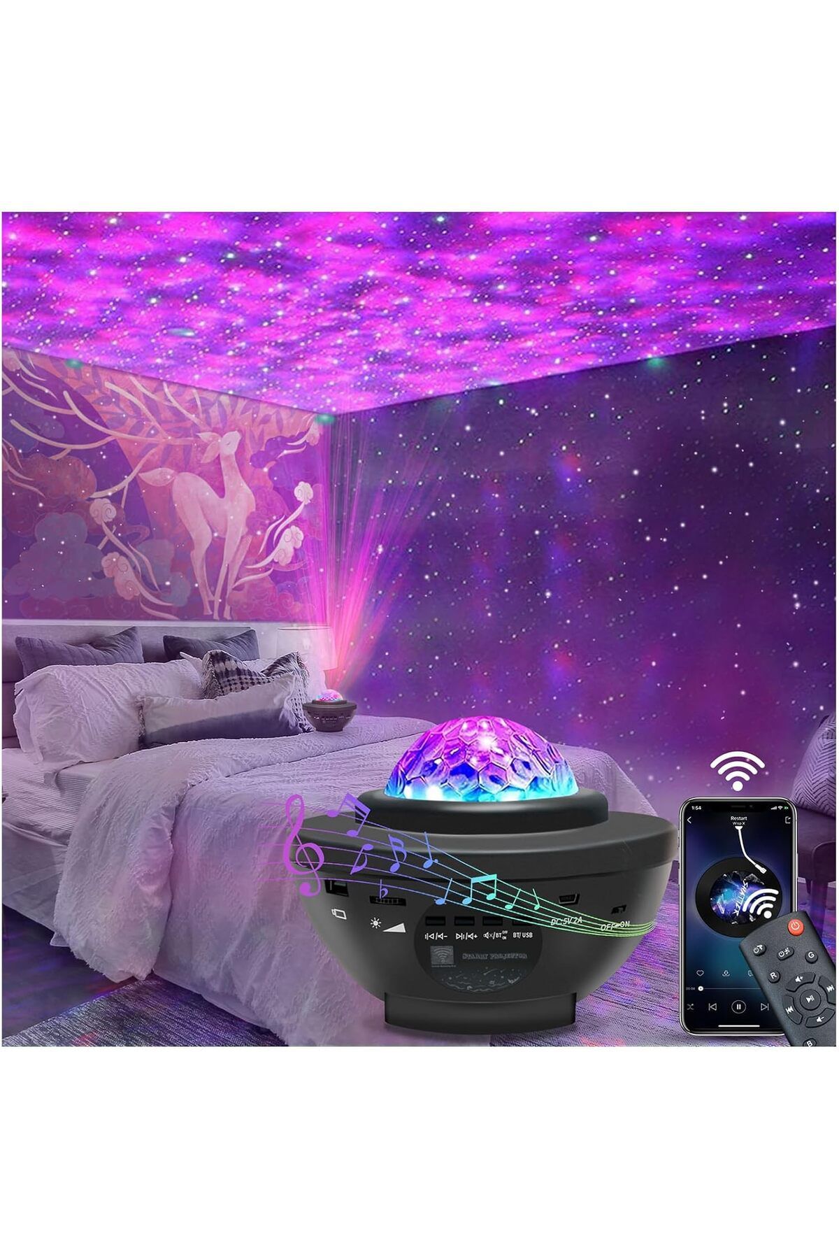 fulina-Dynamic Projection Night Light with Remote Control Bluetooth Speaker, Multiple Colours,for Bedroom 8