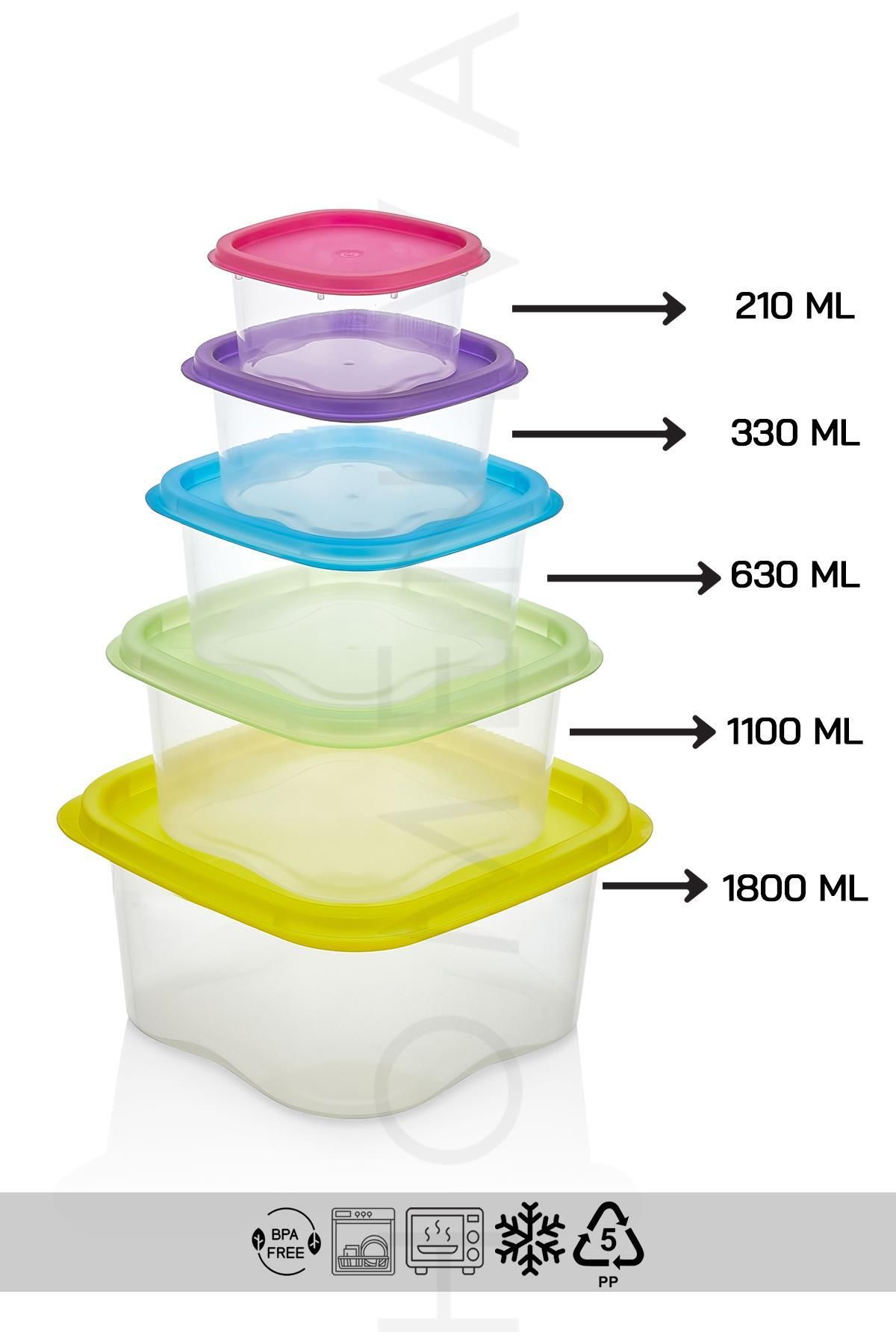 HOMENIVA-5 Size Square Storage Container Set - Storage Container Suitable for Microwave and Deep Freezer 4