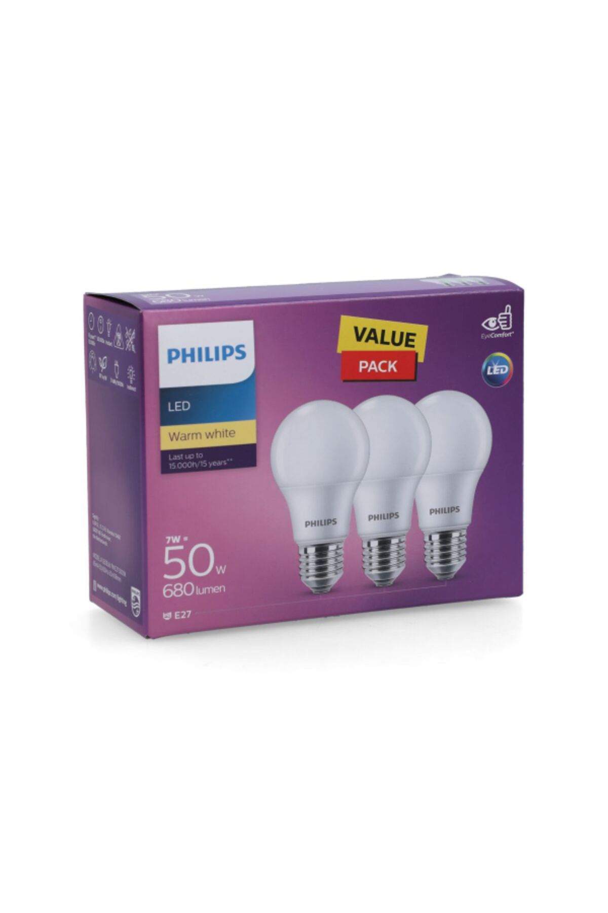 Philips-3Piece 680 Lumen E27 LEnergy-Saving Flicker-Free LED Bulb 4