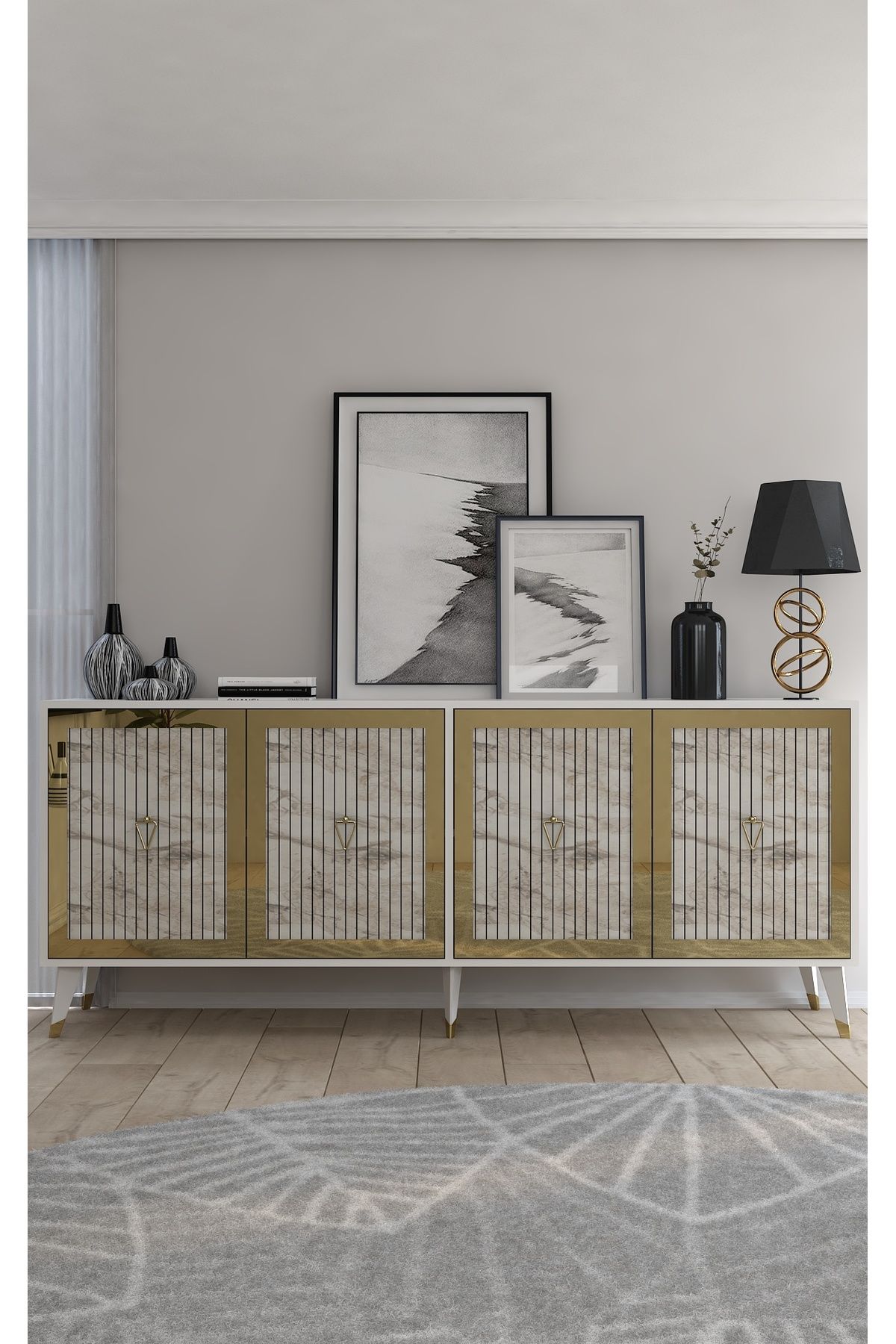 DemonteHome BENNERDH (KX180) KONSOL BEYAZ-EFESMERMER-ALTIN