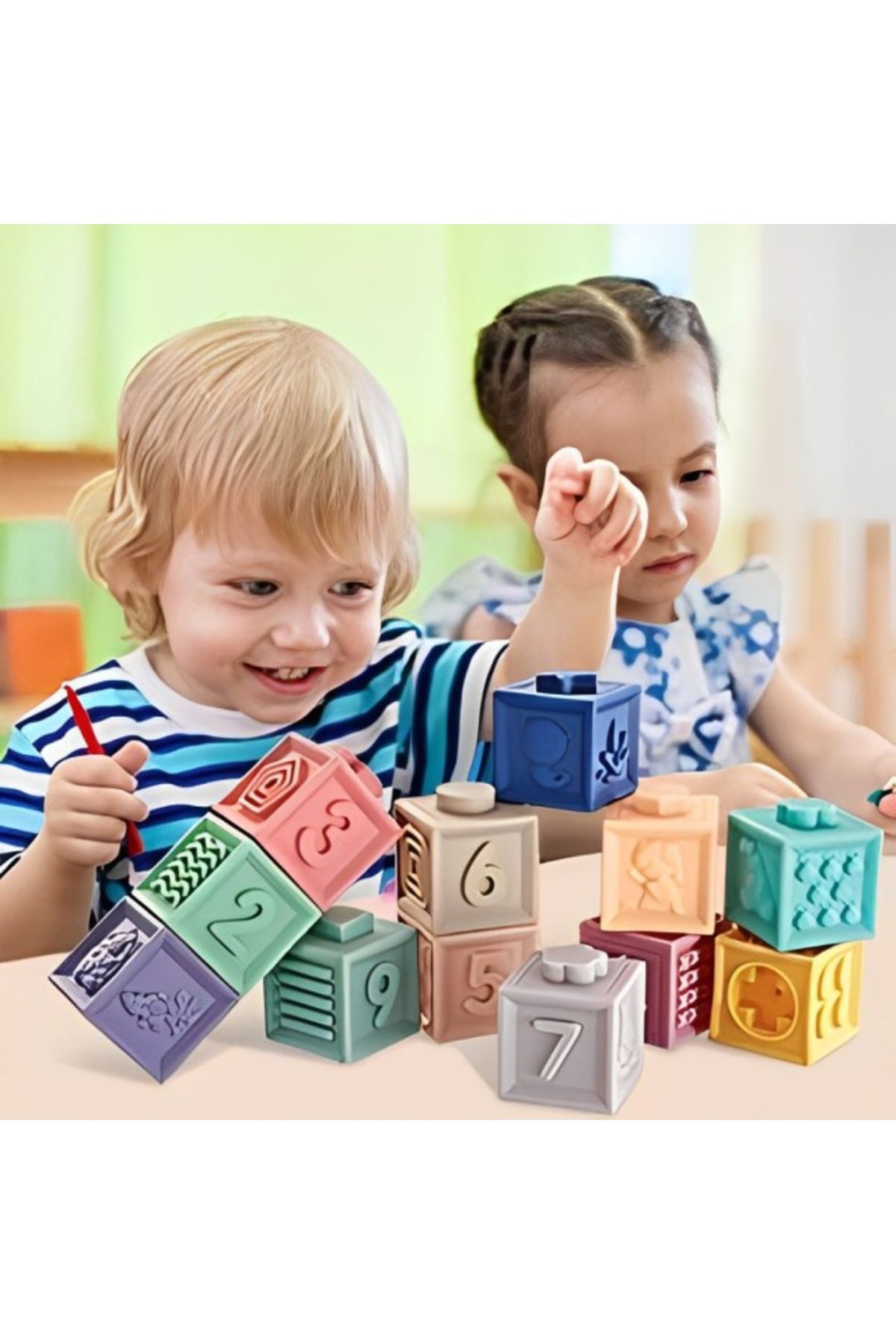 Empria-Set Of 12 Silicone Building Blocks, Colorful Educational Toy, , Numbers And Shapes 16