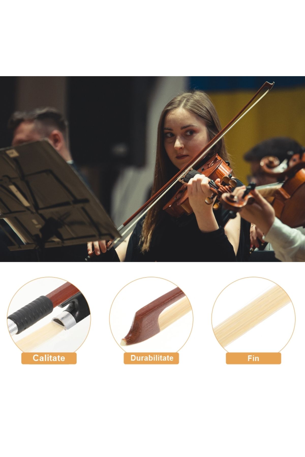 Depox-IdeallStore® Violin Bow, One Sound, Wood, Synthetic Fibers, Brown 6
