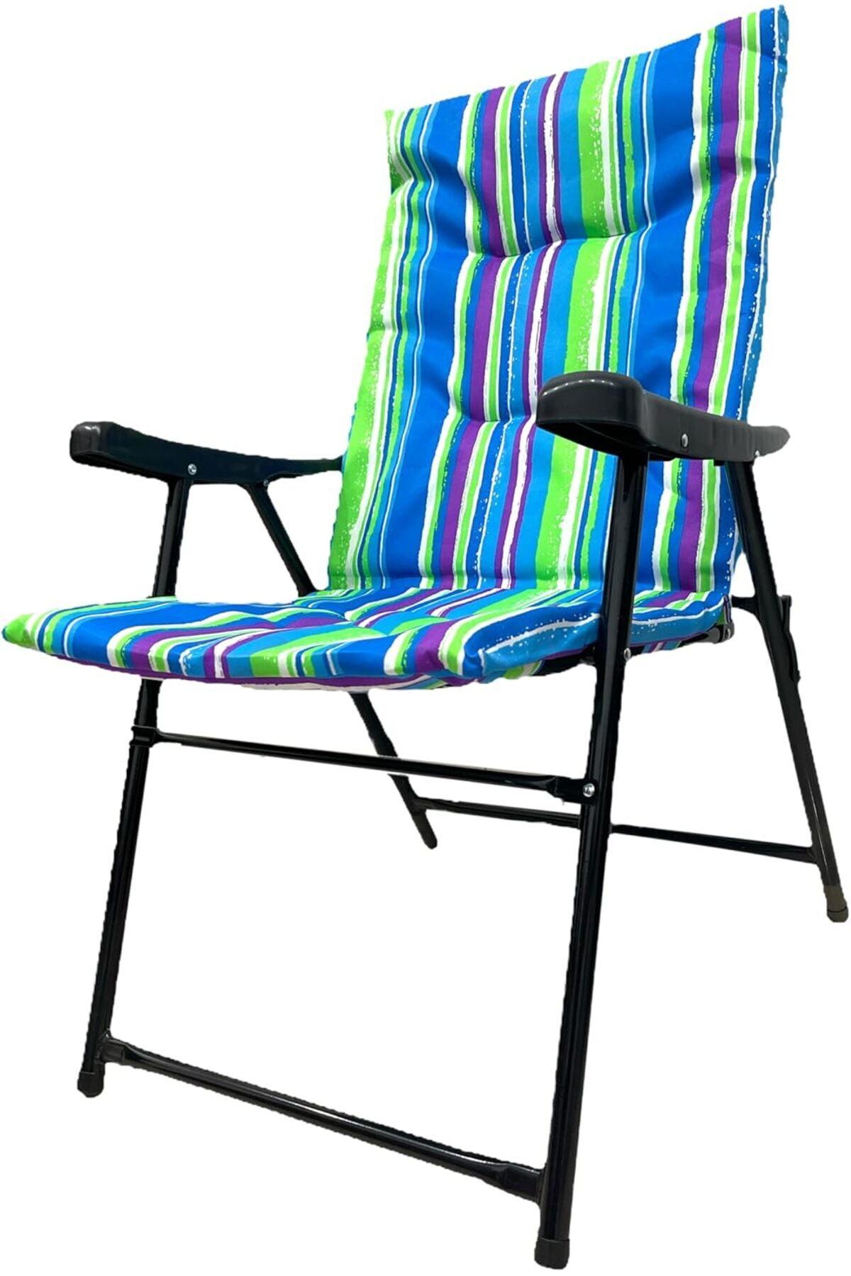كرسي تخييم فاخر قابل للطي مع دعم للظهر وإطار معدني، مناسب للمساحات الخارجية، متعدد الاستخدامات