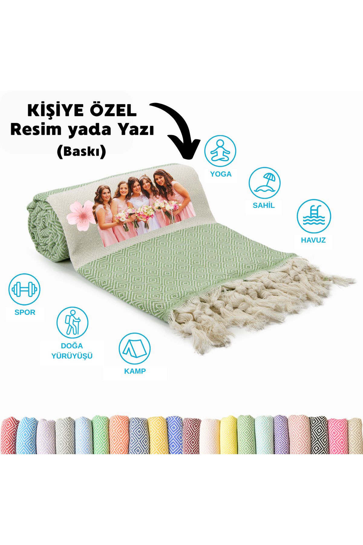 CHIMARIVA Kişiye Özel Baskılı Elmas Desenli Peştemal – İsim Yazılı Oversize Türk Plaj Havlusu – Banyo Havlusu