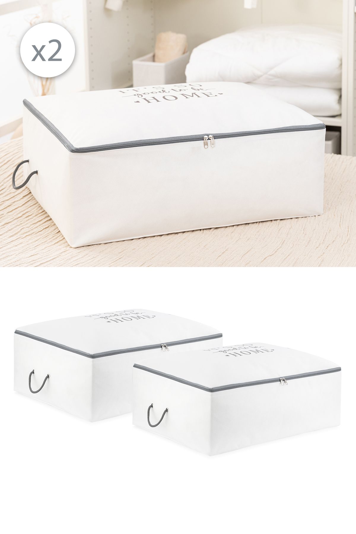 REKHOME Set De 2, Gri Imprimat, Dimensiune Mare, Tip Canapea Extensibilă, Pernă, Pilota, Organizator Pentru Pulover, Sac De Îmbrăcăminte - One Size