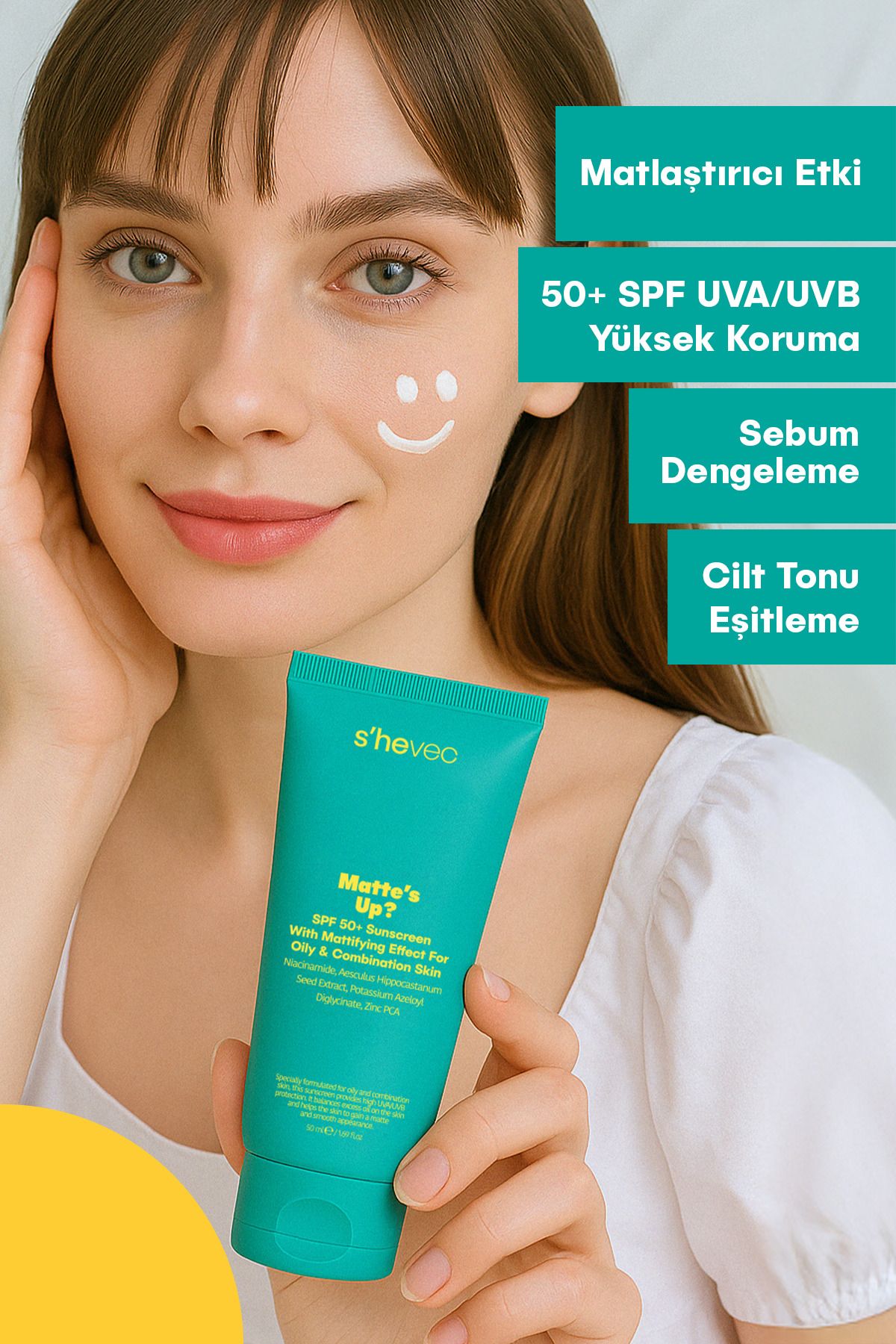 کرم ضد آفتاب صورت مات بالا؟ SPF 50+ برای پوست روغنی و مخلوط SHE VEC