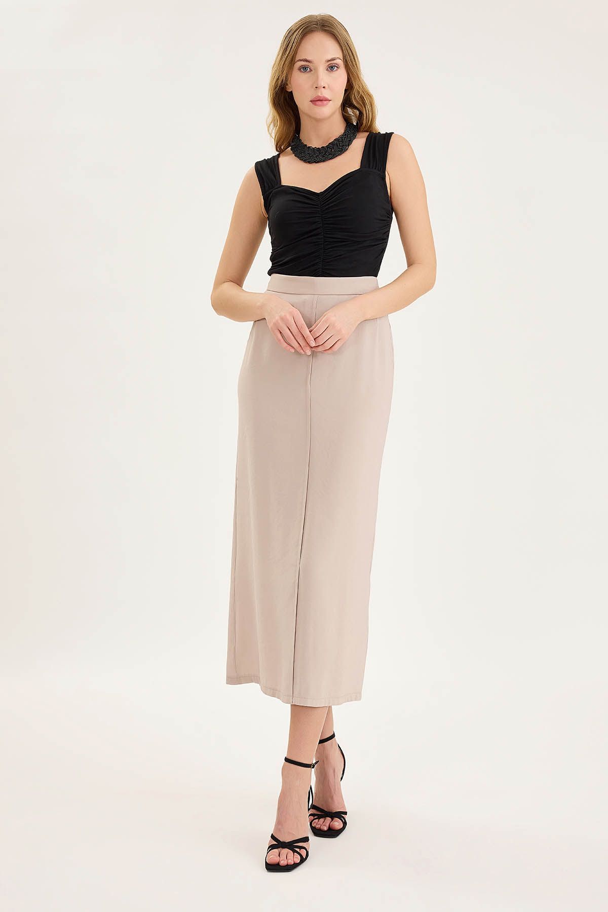 Vitrin-Midi Length Skirt with Front Stitching 2
