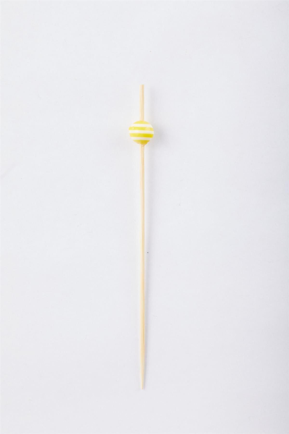 yuandong Bambu Sarı Beyaz Boncuklu 12 Cm Kürdan (50'li), Sunum Kürdanı