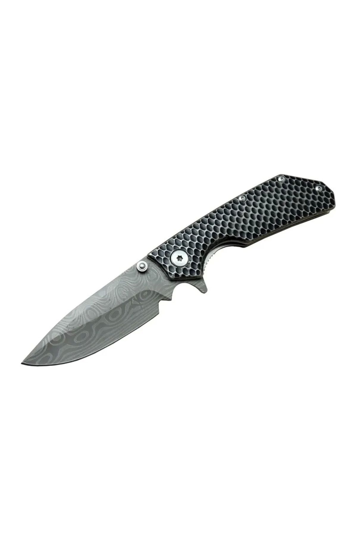 Eldenör Damascus Dms 2 16 Gri Kamp Çakı 21cm- Yarı Otomatik, Kemerlikli, Metal Sap