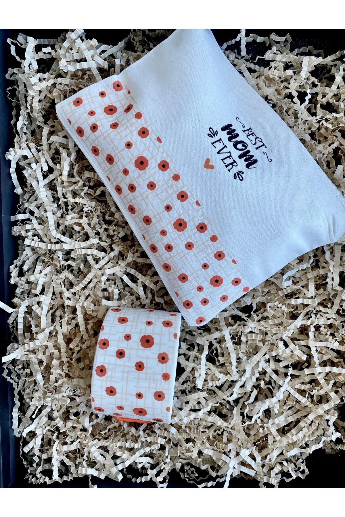 Çinihome En Kıymetlim Anneler Gününe Özel Baskılı Clutch Çanta ve Kupa Fincan Seti Magnet