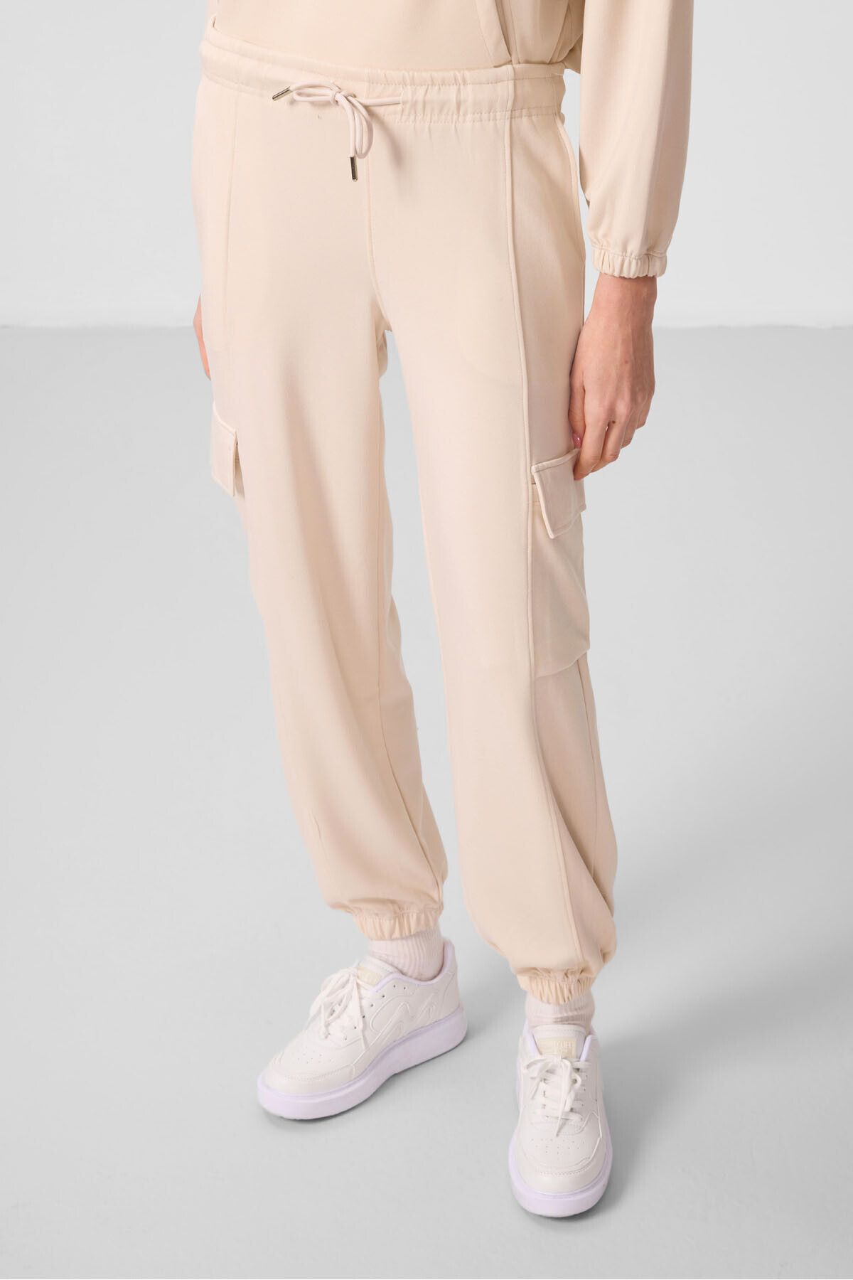 TOMMY LIFE-Beige Soft Stand Collar Oversize Women's Tracksuit Set 95351 2