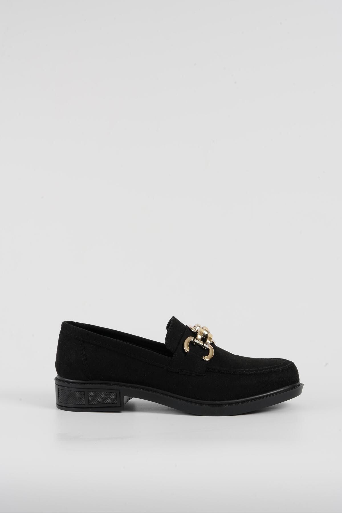 Beyond-Women's Black Suede D Buckle Loafer 3cm Byndlfrk01 Moccasin Shoes 5