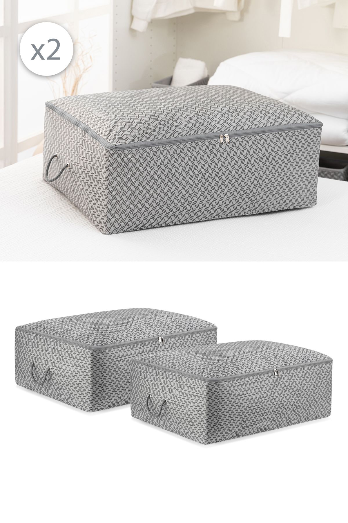 REKHOME Set De 2, Gri, Dimensiune Mare, Tip Canapea Extensibilă, Pernă, Pilota, Organizator Pentru Pulover, Sac De Îmbrăcăminte 62x46x22 - One Size