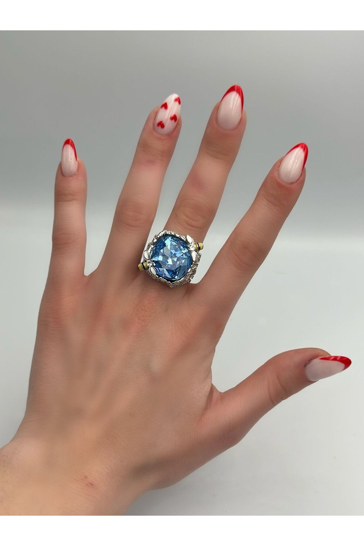 MyladyAccessoriess Kristal Cam Taş Ve Arı Detaylı Vintage Tasarım Gümüş Kaplama Yüzük