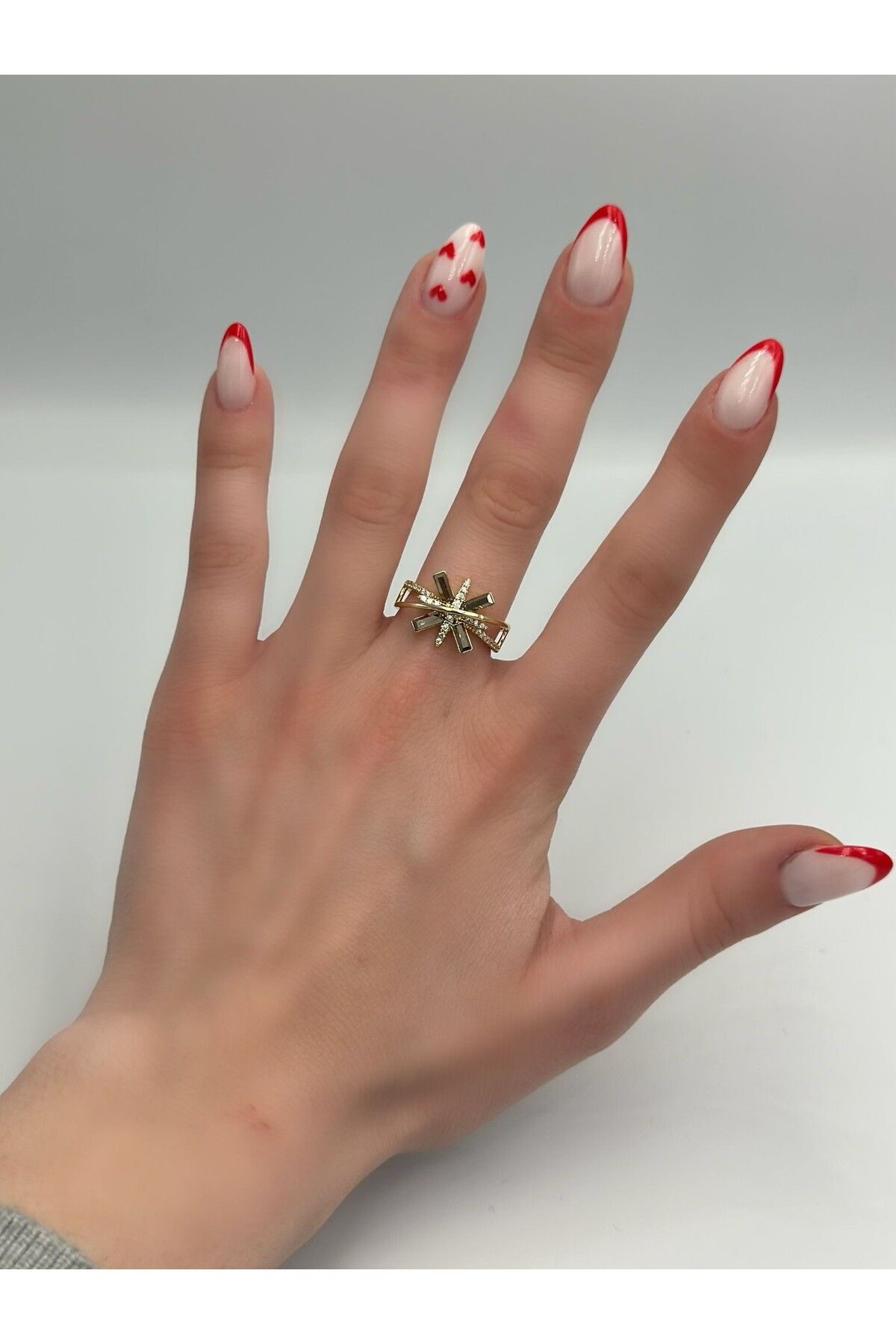 MyladyAccessoriess Kristal Cam Taş Detaylı Vintage Tasarım Altın Kaplama Çiçek Yüzük
