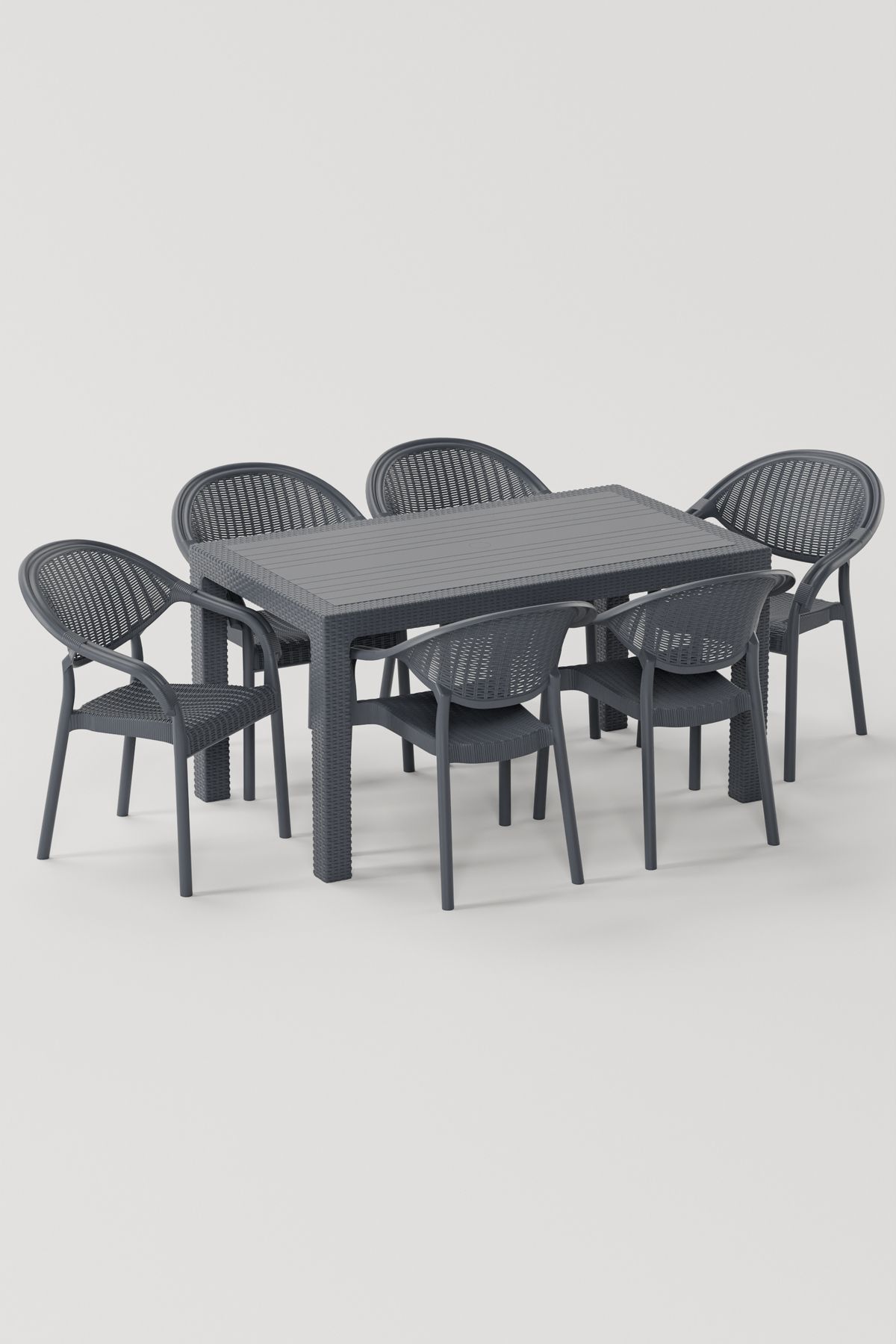 90x150 cm Rattan 6 Kişilik Masa Takımı Camsız Bambu Sandalye Bahçe Teras Takımı Oturma Grubu