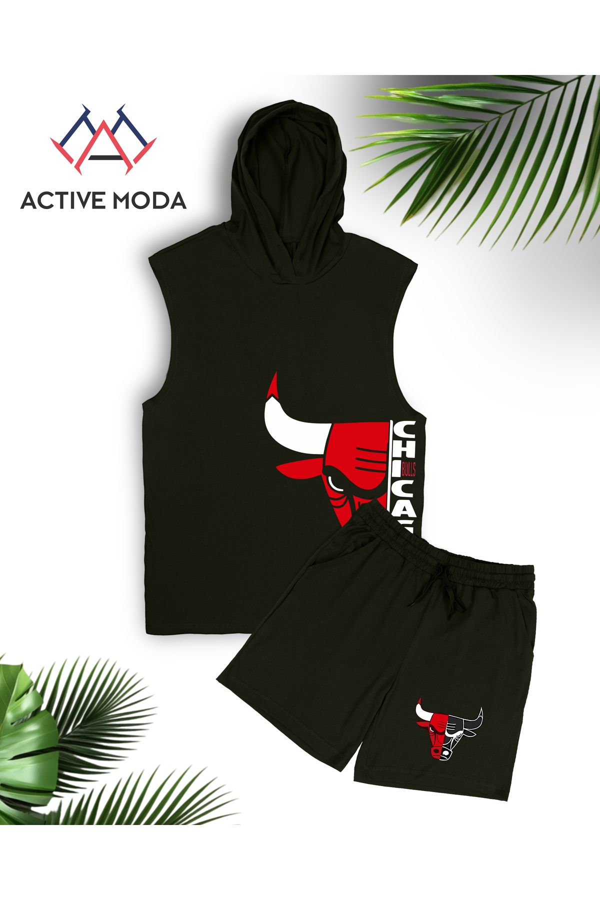 ACTIVE MODA ERKEK CHİKAGO BASIKLI KOLSUZ SPOR ATLETI-ŞORT TAKIMI 2 LI PANLUKLU OVERSIZE BÜYÜK BEDEN