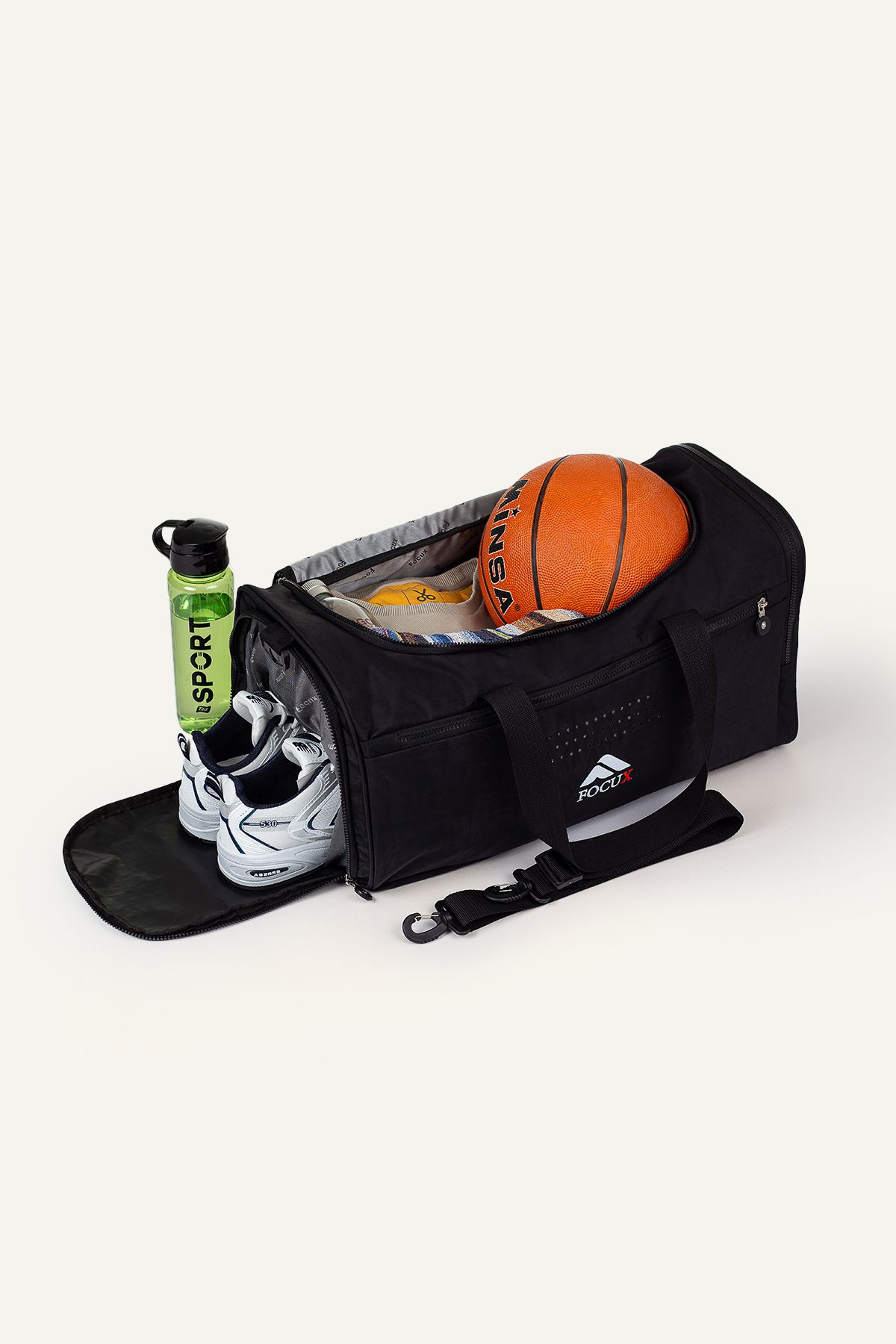 FOCUX Nil-08 SPOR ÇANTASI SEYAHAT ÇANTASI EL VALİZİ GYM SPOR SALONU AYAKKABI BÖLMELİ SİYAH