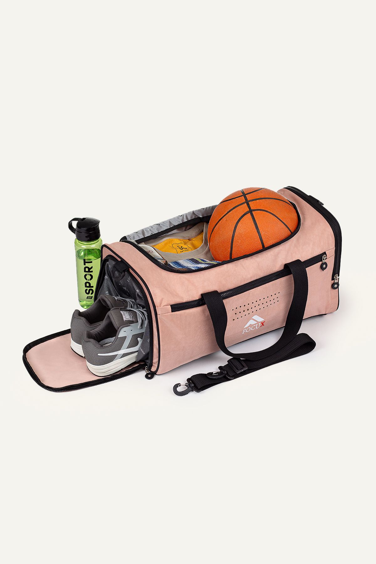 FOCUX Nil-08 SPOR ÇANTASI SEYAHAT ÇANTASI EL VALİZİ GYM SPOR SALONU AYAKKABI BÖLMELİ PUDRA