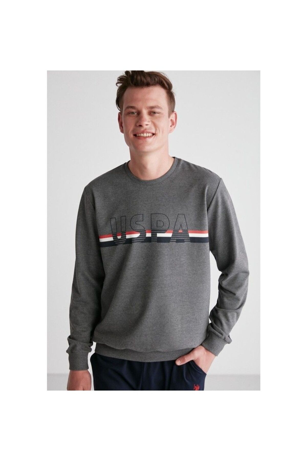 U.S. Polo Assn.-U.S. Polo Assn. Men's Crew Neck Long Sleeve Pajamas Set Anthracite - Gray - Ilc2.18K71O0-Sa 4
