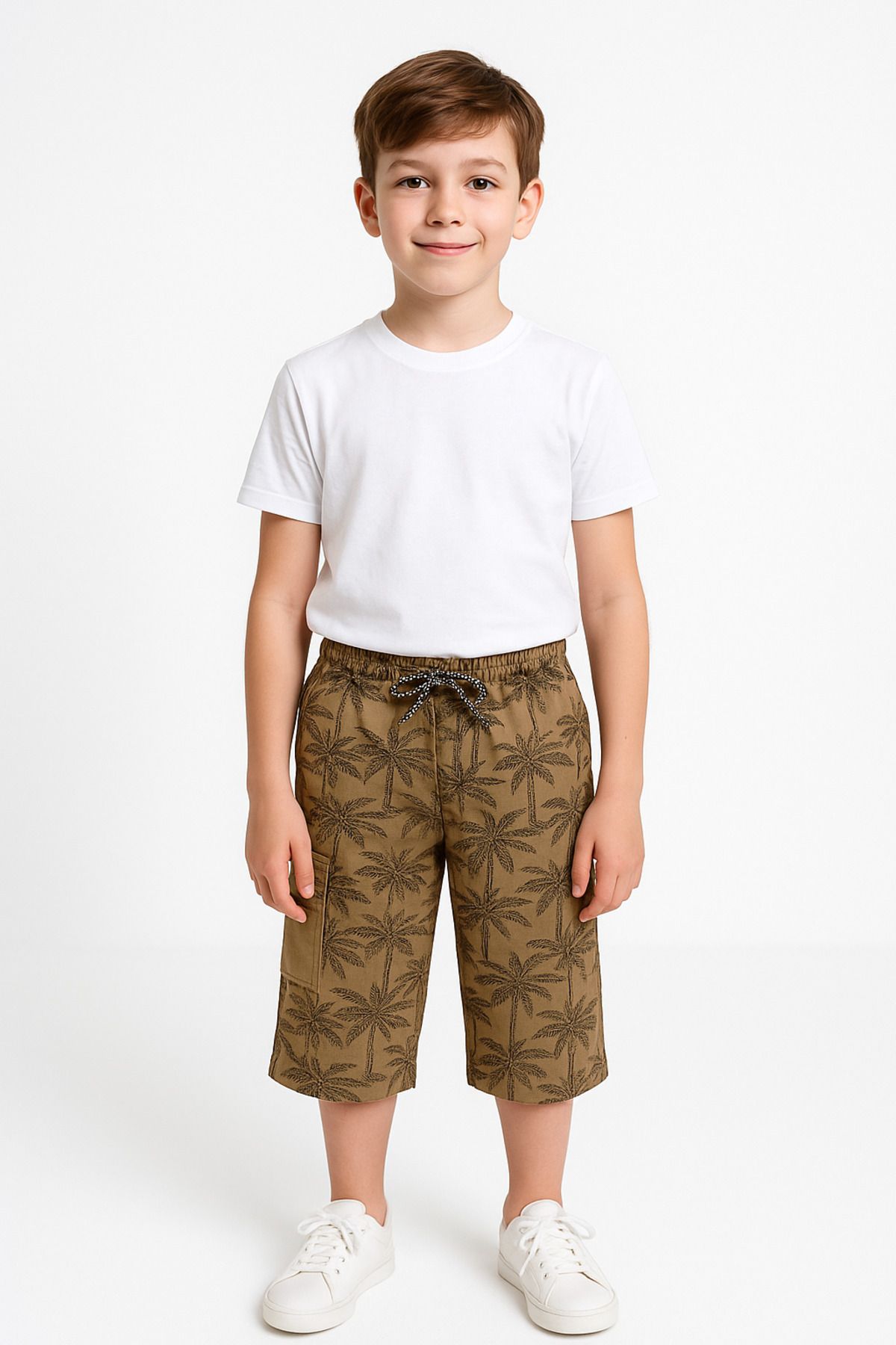 Trend Bebe Butik Băiat Capri Palm Model Buzunar Cargo Pantaloni Scurți Confortabili De Vară Tesatura Elastică Sport Zilnic Elegant Masculin - 8 years