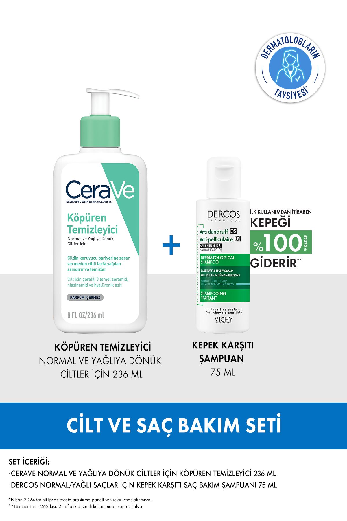 CeraVe Yağlı Ciltlere Özel Bakım Seti:Köpüren Temizleyici 236ml&Kepek Karşıtı Şampuan 75ml