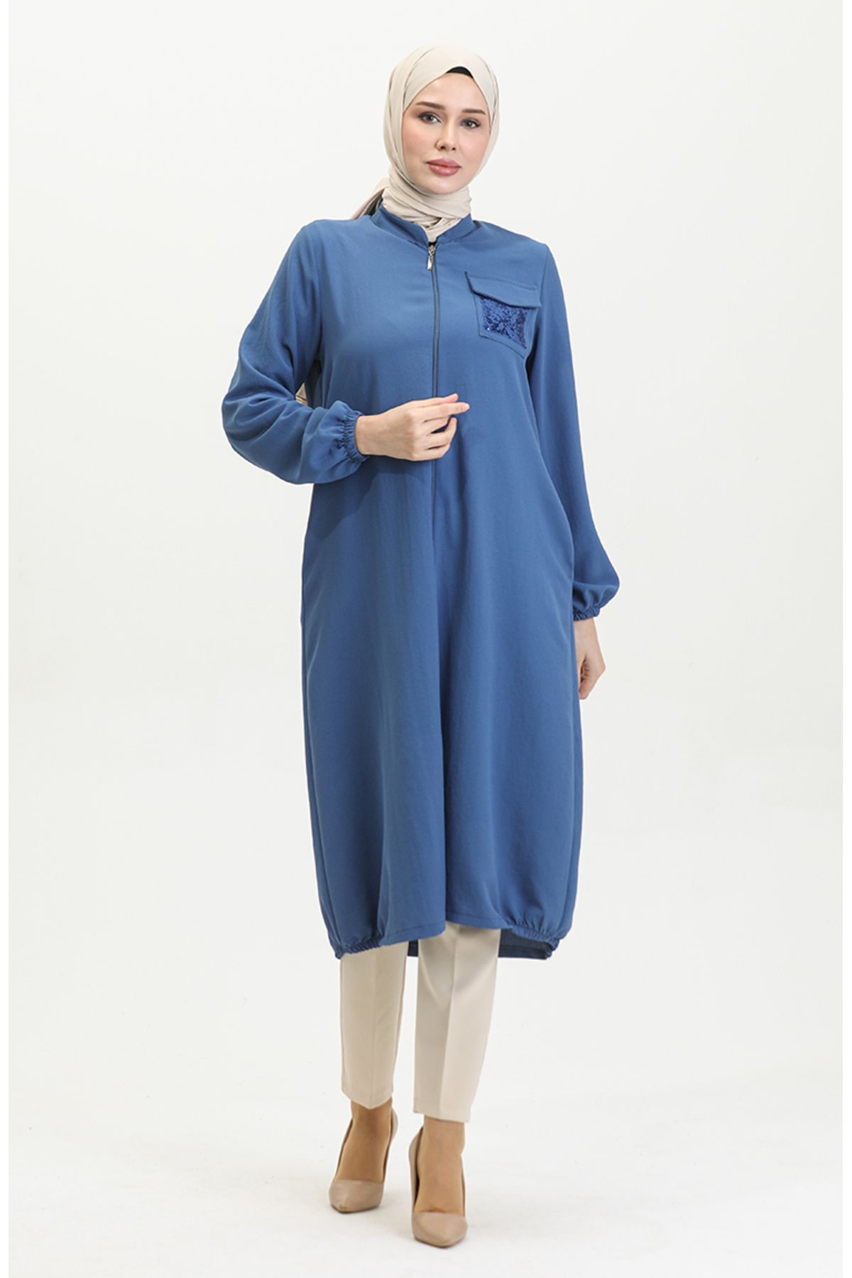 sefamerve-Indigo Cap - Sequined and Zippered, Model 1014-04 4