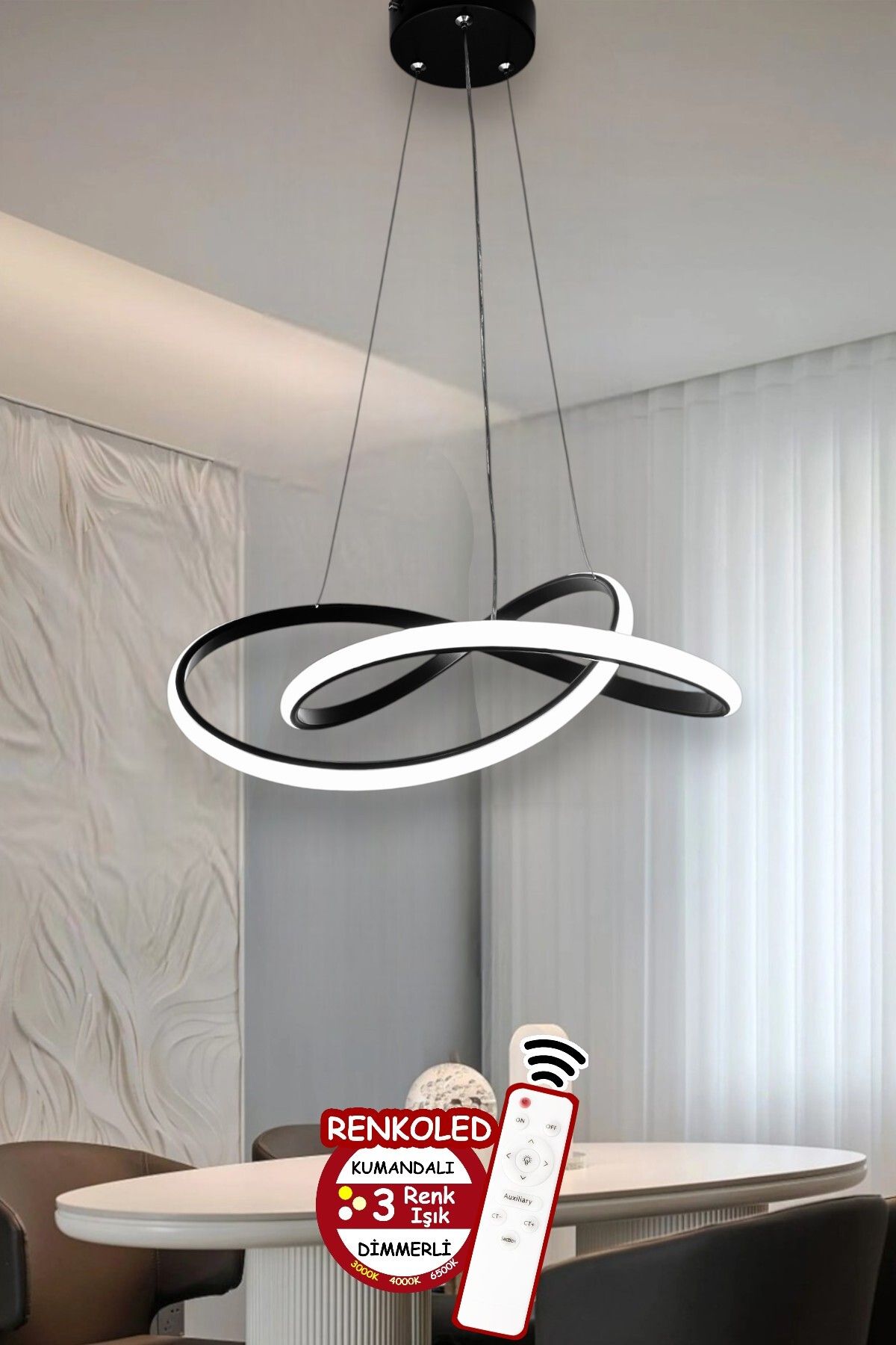 Renkoled Aydınlatma Kumandalı 3 Renk Işıklı Modern Sarkıt Led Avize LEDLİ AVİZE Salon,oda ,mutfak ,hol